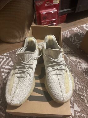 Yeezy Cream Knit Sneakers with Pale Yellow Accents